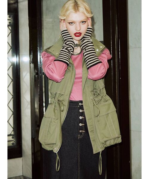 jouetie（ジュエティ）の「ステッチツイルオーバーベスト（ベスト・レディース・アイボリー/ブラック/カーキ・MEDIUM）」の6枚目の写真