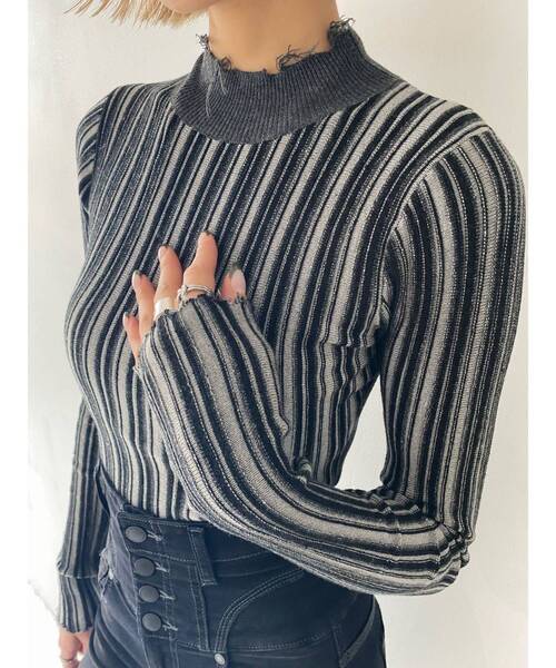 EMODA(エモダ)の「クラッシュショートリブニット(ニット/セーター・レディース・アイボリー/その他/その他1/ブラック・FREE)」の8枚目の写真