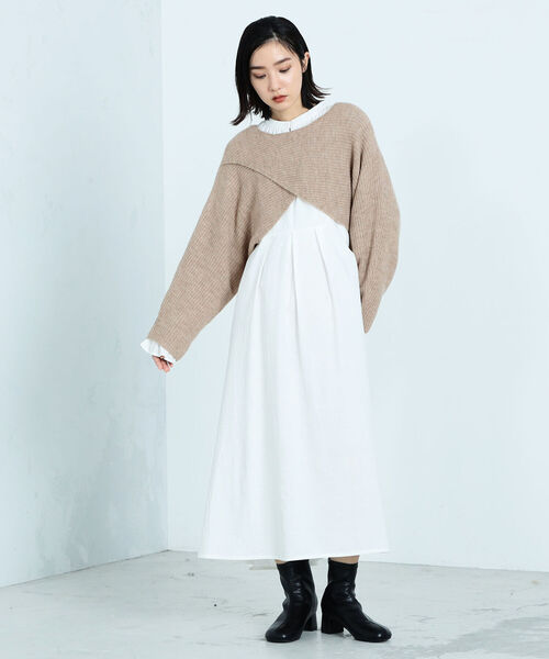 fredy emue(フレディエミュ)の「【セットアップ】ボレロニットセットワンピース(ワンピース・レディース・ブラック/オフホワイト・38)」の3枚目の写真