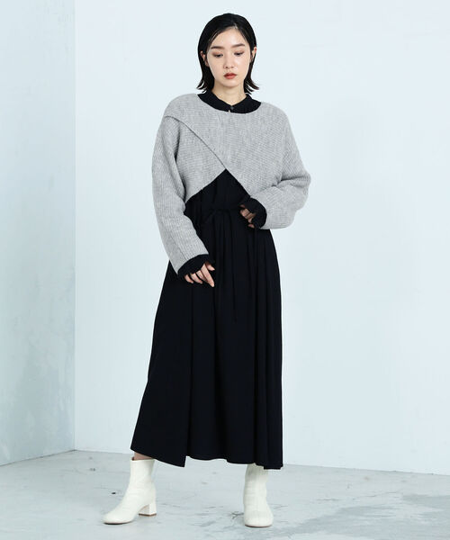 fredy emue(フレディエミュ)の「【セットアップ】ボレロニットセットワンピース(ワンピース・レディース・ブラック/オフホワイト・38)」の5枚目の写真