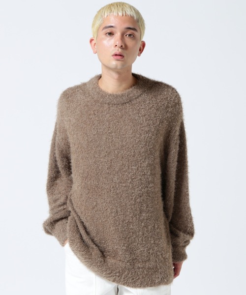LUSOR（ルーソル）の「LUSOR（ルーソル）Feather Mole Yarn CN ニット（ニット/セーター・メンズ・グリーン/ブラック/ベージュ・F）」の2枚目の写真