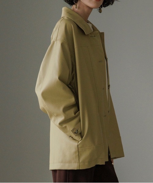 TENTO(テント)の「ステンカラー フェイクレザージャケット(ステンカラーコート・レディース・ブラック/黄緑系・FREE)」の4枚目の写真