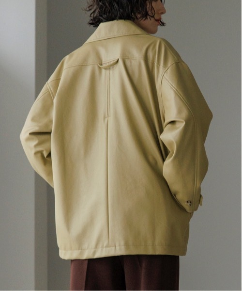 TENTO(テント)の「ステンカラー フェイクレザージャケット(ステンカラーコート・レディース・ブラック/黄緑系・FREE)」の5枚目の写真