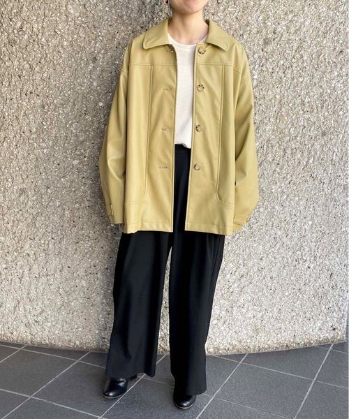 TENTO(テント)の「ステンカラー フェイクレザージャケット(ステンカラーコート・レディース・ブラック/黄緑系・FREE)」の17枚目の写真