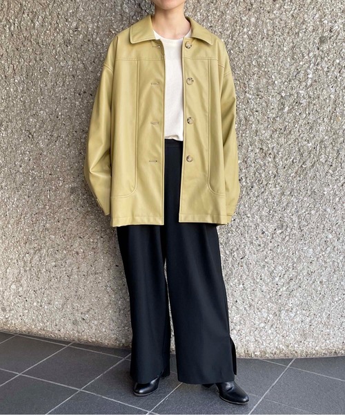 TENTO(テント)の「ステンカラー フェイクレザージャケット(ステンカラーコート・レディース・ブラック/黄緑系・FREE)」の16枚目の写真