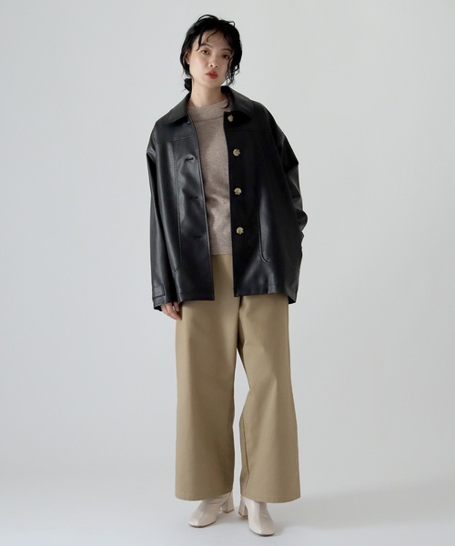 TENTO(テント)の「ステンカラー フェイクレザージャケット(ステンカラーコート・レディース・ブラック/黄緑系・FREE)」の15枚目の写真