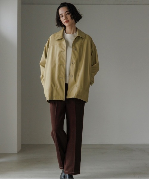 TENTO(テント)の「ステンカラー フェイクレザージャケット(ステンカラーコート・レディース・ブラック/黄緑系・FREE)」の18枚目の写真