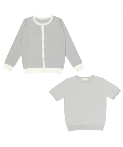 TOKYO SHIRTS（トウキョウシャツ）の「ビジュー配色 アンサンブルニット（アンサンブル・レディース・ネイビー/トップグレー・M/L）」の2枚目の写真