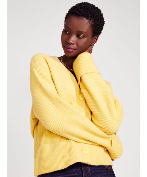 kate spade new york(ケイトスペード ニューヨーク)の「リブニット カーディガン(カーディガン/ボレロ・レディース・イエロー・X-SMALL)」の1枚目の写真