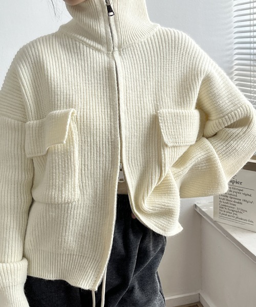 MANGROVE（マングローブ）の「ポケットジッパーカーディガン（ニット/セーター・レディース・ピンク/イエロー/ライトブルー/アイボリー/ブルー・FREE）」の9枚目の写真
