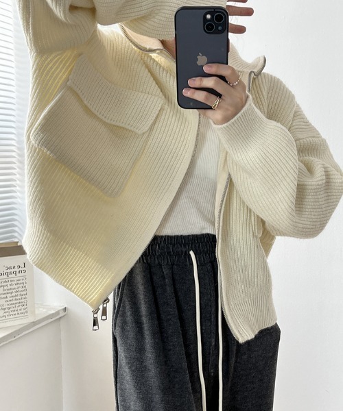 MANGROVE（マングローブ）の「ポケットジッパーカーディガン（ニット/セーター・レディース・ピンク/イエロー/ライトブルー/アイボリー/ブルー・FREE）」の11枚目の写真