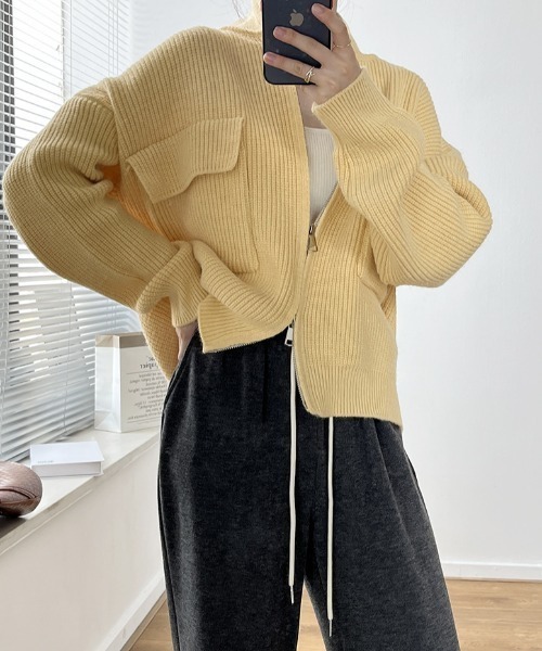 MANGROVE（マングローブ）の「ポケットジッパーカーディガン（ニット/セーター・レディース・ピンク/イエロー/ライトブルー/アイボリー/ブルー・FREE）」の14枚目の写真