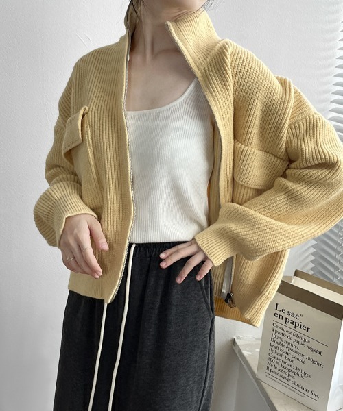 MANGROVE（マングローブ）の「ポケットジッパーカーディガン（ニット/セーター・レディース・ピンク/イエロー/ライトブルー/アイボリー/ブルー・FREE）」の16枚目の写真