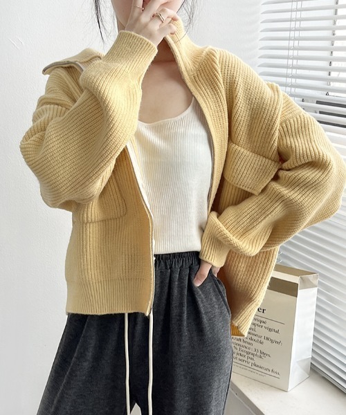 MANGROVE（マングローブ）の「ポケットジッパーカーディガン（ニット/セーター・レディース・ピンク/イエロー/ライトブルー/アイボリー/ブルー・FREE）」の15枚目の写真