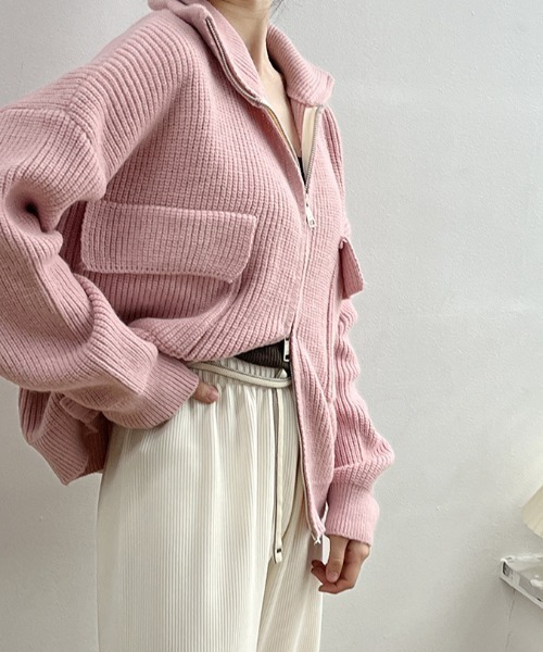 MANGROVE（マングローブ）の「ポケットジッパーカーディガン（ニット