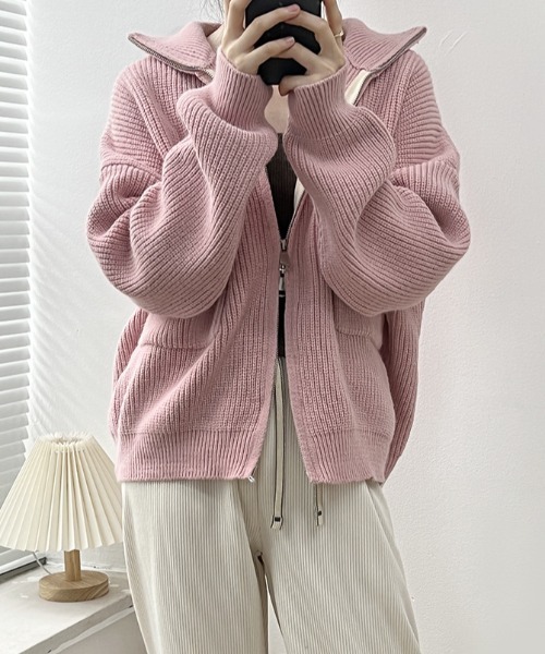 MANGROVE（マングローブ）の「ポケットジッパーカーディガン（ニット