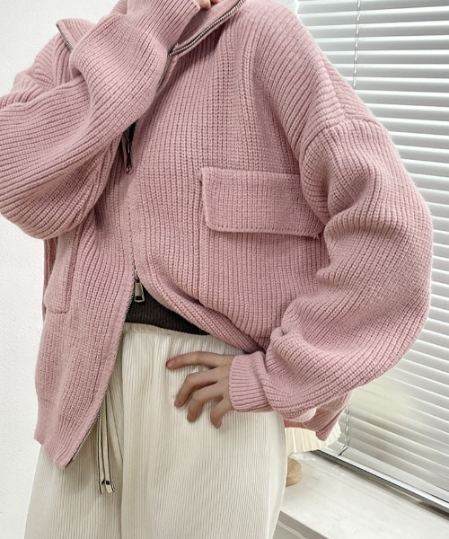 MANGROVE（マングローブ）の「ポケットジッパーカーディガン（ニット