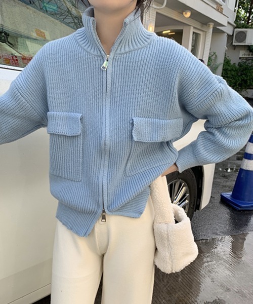 MANGROVE（マングローブ）の「ポケットジッパーカーディガン（ニット/セーター・レディース・ピンク/イエロー/ライトブルー/アイボリー/ブルー・FREE）」の22枚目の写真