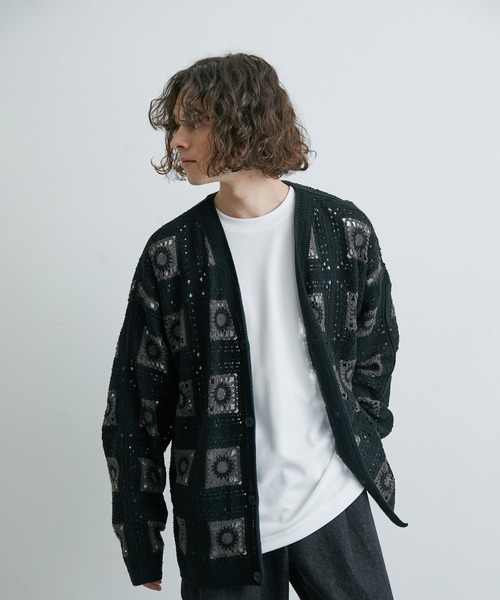 JUNRED（ジュンレッド）の「【 UNISEX 】クロシェルーズカーディガン（カーディガン/ボレロ・メンズ・ブラック/オフホワイト/グリーン/ベージュ・L/M）」の7枚目の写真