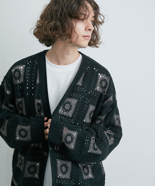 JUNRED（ジュンレッド）の「【 UNISEX 】クロシェルーズカーディガン（カーディガン/ボレロ・メンズ・ブラック/オフホワイト/グリーン/ベージュ・L/M）」の8枚目の写真