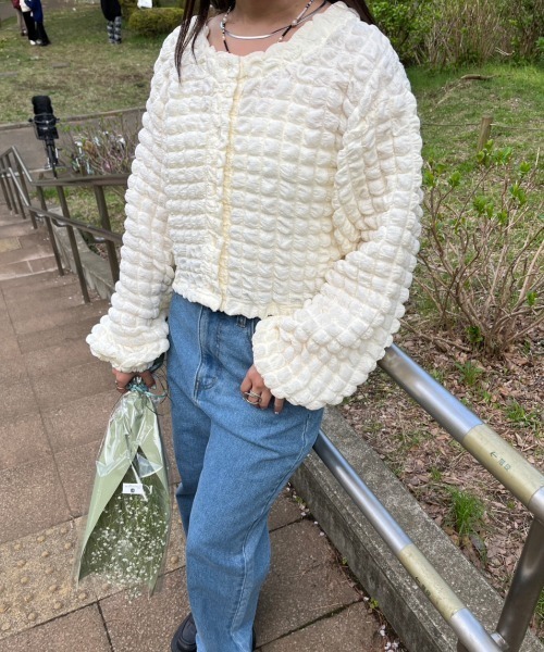 nemne store(ネンネストア)の「前後2wayポップコーンカーディガン(カーディガン/ボレロ・レディース・パープル/ブラック/アイボリー・フリー)」の10枚目の写真