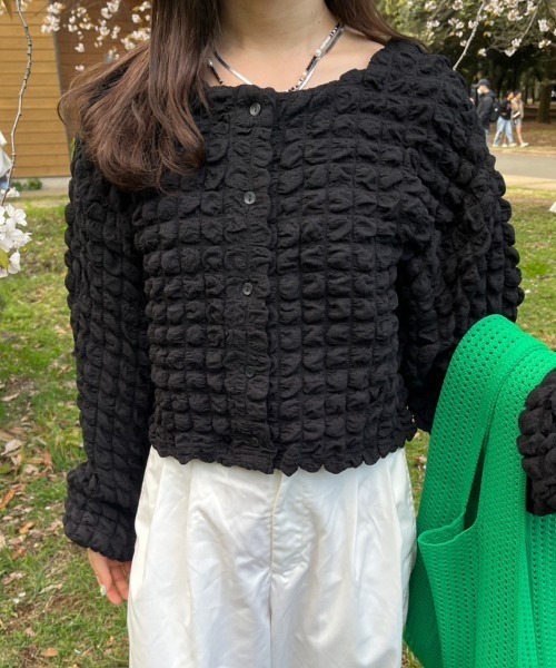 nemne store(ネンネストア)の「前後2wayポップコーンカーディガン(カーディガン/ボレロ・レディース・パープル/ブラック/アイボリー・フリー)」の20枚目の写真