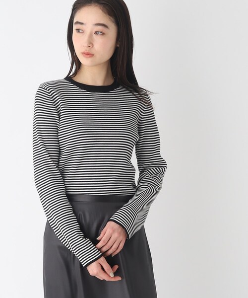 OPAQUE.CLIP（オペークドットクリップ）の「◆オーガニックコットン リブニットプルオーバー【UVケア/洗濯機洗い可】（ニット/セーター・レディース・ブラック/オフホワイト/レモンイエロー/ホワイト系5・42/36/40/38）」の3枚目の写真