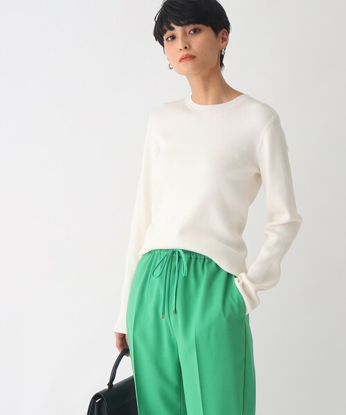 OPAQUE.CLIP（オペークドットクリップ）の「◆オーガニックコットン リブニットプルオーバー【UVケア/洗濯機洗い可】（ニット/セーター・レディース・ブラック/オフホワイト/レモンイエロー/ホワイト系5・42/36/40/38）」の2枚目の写真