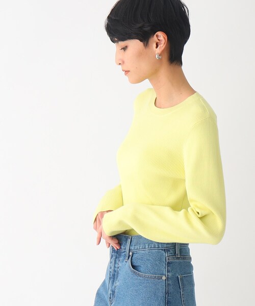 OPAQUE.CLIP（オペークドットクリップ）の「◆オーガニックコットン リブニットプルオーバー【UVケア/洗濯機洗い可】（ニット/セーター・レディース・ブラック/オフホワイト/レモンイエロー/ホワイト系5・42/36/40/38）」の4枚目の写真