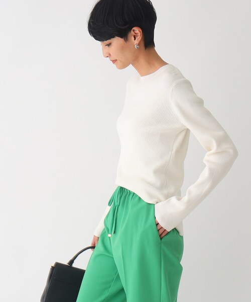 OPAQUE.CLIP（オペークドットクリップ）の「◆オーガニックコットン リブニットプルオーバー【UVケア/洗濯機洗い可】（ニット/セーター・レディース・ブラック/オフホワイト/レモンイエロー/ホワイト系5・42/36/40/38）」の5枚目の写真