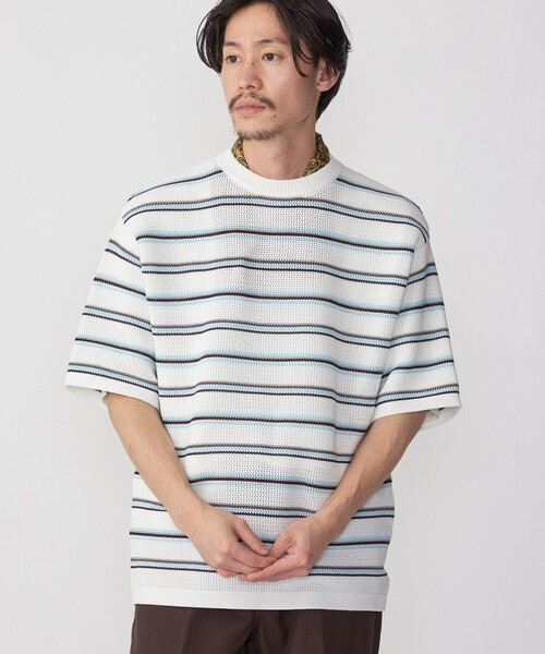 SHIPS(シップス)の「SHIPS:〈手洗い可能〉 AMOSSA(R) メッシュ ボーダー ニット Tシャツ(ニット/セーター・メンズ・ホワイト/ライトグレー/ネイビー・SMALL/MEDIUM/LARGE/X-LARGE)」の16枚目の写真