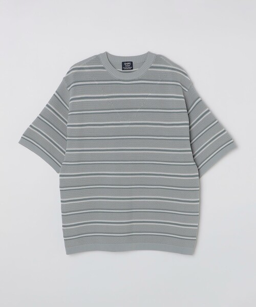 SHIPS(シップス)の「SHIPS:〈手洗い可能〉 AMOSSA(R) メッシュ ボーダー ニット Tシャツ(ニット/セーター・メンズ・ホワイト/ライトグレー/ネイビー・SMALL/MEDIUM/LARGE/X-LARGE)」の5枚目の写真