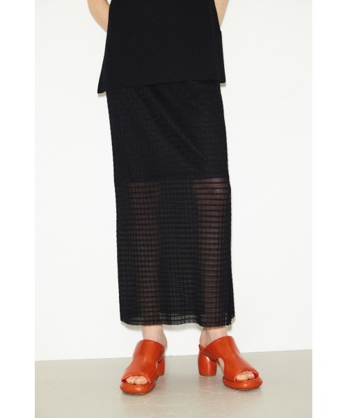 THROW by SLY（スローバイスライ）の「THROW SHEER LATTICE CHECK L/SK シアー ラティスチェック ロングスカート 透け ロングスカート セットアップ可能（スカート・レディース・アイボリー/ブラック/ライトブルー・FREE）」の2枚目の写真