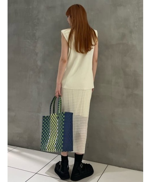 THROW by SLY（スローバイスライ）の「THROW SHEER LATTICE CHECK L/SK シアー ラティスチェック ロングスカート 透け ロングスカート セットアップ可能（スカート・レディース・アイボリー/ブラック/ライトブルー・FREE）」の16枚目の写真