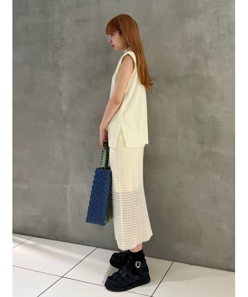 THROW by SLY（スローバイスライ）の「THROW SHEER LATTICE CHECK L/SK シアー ラティスチェック ロングスカート 透け ロングスカート セットアップ可能（スカート・レディース・アイボリー/ブラック/ライトブルー・FREE）」の17枚目の写真