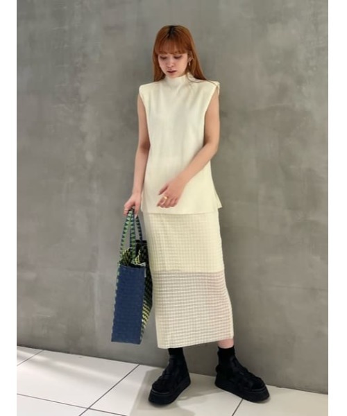 THROW by SLY（スローバイスライ）の「THROW SHEER LATTICE CHECK L/SK シアー ラティスチェック ロングスカート 透け ロングスカート セットアップ可能（スカート・レディース・アイボリー/ブラック/ライトブルー・FREE）」の18枚目の写真