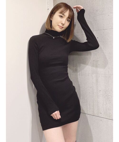 GYDA（ジェイダ）の「テレコタートルタイトワンピース（ワンピース・レディース・ブラック/チャコールグレー/オフホワイト・FREE）」の5枚目の写真