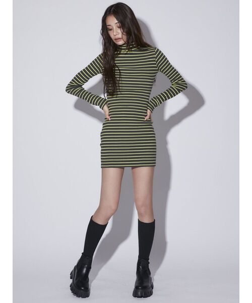 GYDA（ジェイダ）の「テレコタートルタイトワンピース（ワンピース・レディース・ブラック/チャコールグレー/オフホワイト・FREE）」の8枚目の写真