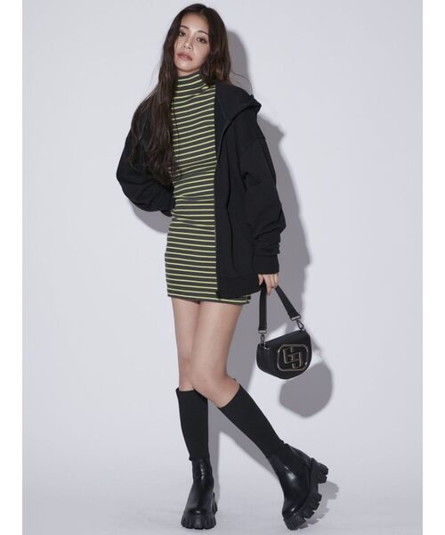 GYDA（ジェイダ）の「テレコタートルタイトワンピース（ワンピース・レディース・ブラック/チャコールグレー/オフホワイト・FREE）」の13枚目の写真