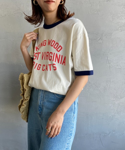 SCREEN STARS（スクリーンスターズ）の「[SCREEN STARS/スクリーンスターズ] 別注 プリントデザイン リンガーTシャツ（Tシャツ/カットソー・レディース・ヘザーグレー/サックスブルー/ネイビー/オフホワイト・F）」の2枚目の写真