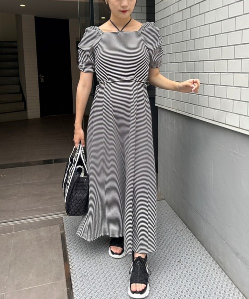 one after another NICE CLAUP（ワンアフターアナザーナイスクラップ）の「カップ付きワッフルロングワンピース（ワンピース・レディース・ブラック/ピンク/ホワイト×ブラック/オートミール・FREE）」の6枚目の写真