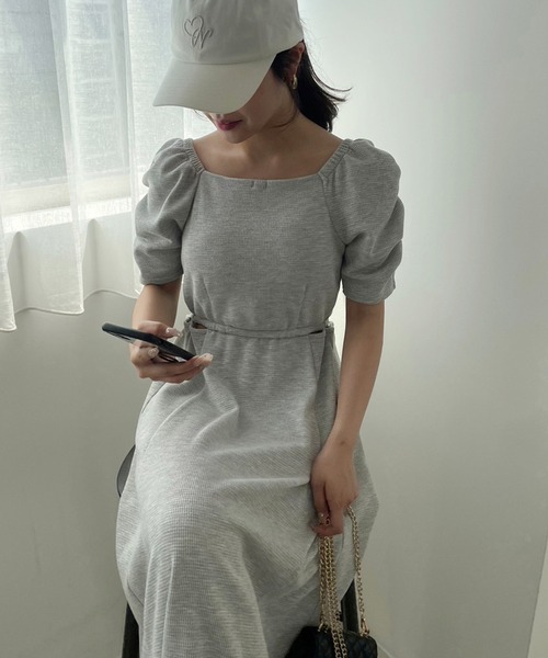 one after another NICE CLAUP（ワンアフターアナザーナイスクラップ）の「カップ付きワッフルロングワンピース（ワンピース・レディース・ブラック/ピンク/ホワイト×ブラック/オートミール・FREE）」の13枚目の写真