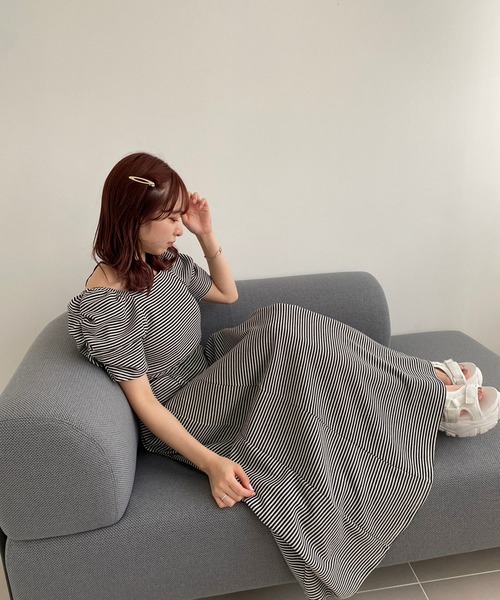 one after another NICE CLAUP（ワンアフターアナザーナイスクラップ）の「カップ付きワッフルロングワンピース（ワンピース・レディース・ブラック/ピンク/ホワイト×ブラック/オートミール・FREE）」の9枚目の写真