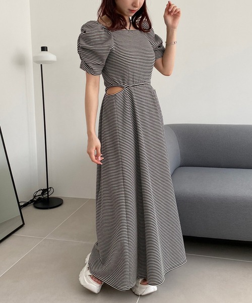 one after another NICE CLAUP（ワンアフターアナザーナイスクラップ）の「カップ付きワッフルロングワンピース（ワンピース・レディース・ブラック/ピンク/ホワイト×ブラック/オートミール・FREE）」の8枚目の写真