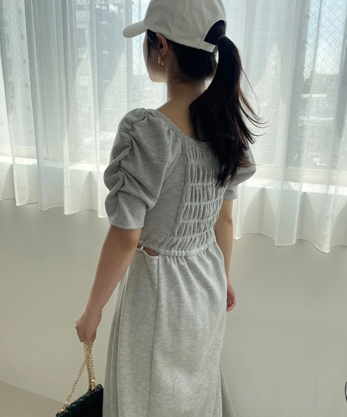 one after another NICE CLAUP（ワンアフターアナザーナイスクラップ）の「カップ付きワッフルロングワンピース（ワンピース・レディース・ブラック/ピンク/ホワイト×ブラック/オートミール・FREE）」の14枚目の写真