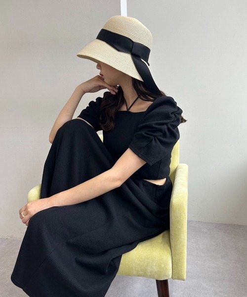 one after another NICE CLAUP（ワンアフターアナザーナイスクラップ）の「カップ付きワッフルロングワンピース（ワンピース・レディース・ブラック/ピンク/ホワイト×ブラック/オートミール・FREE）」の7枚目の写真