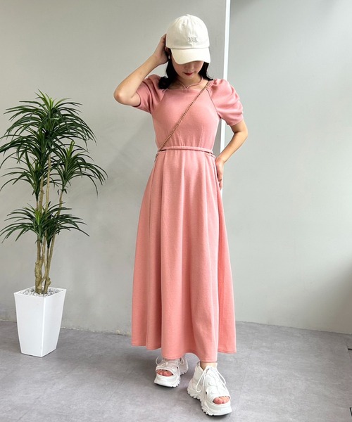 one after another NICE CLAUP（ワンアフターアナザーナイスクラップ）の「カップ付きワッフルロングワンピース（ワンピース・レディース・ブラック/ピンク/ホワイト×ブラック/オートミール・FREE）」の17枚目の写真