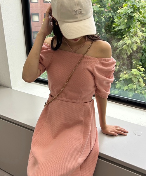 one after another NICE CLAUP（ワンアフターアナザーナイスクラップ）の「カップ付きワッフルロングワンピース（ワンピース・レディース・ブラック/ピンク/ホワイト×ブラック/オートミール・FREE）」の18枚目の写真