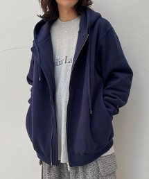 無地ワンポイント裏起毛ジップアップ フーディスウェット/Zip-up sweat hoodie