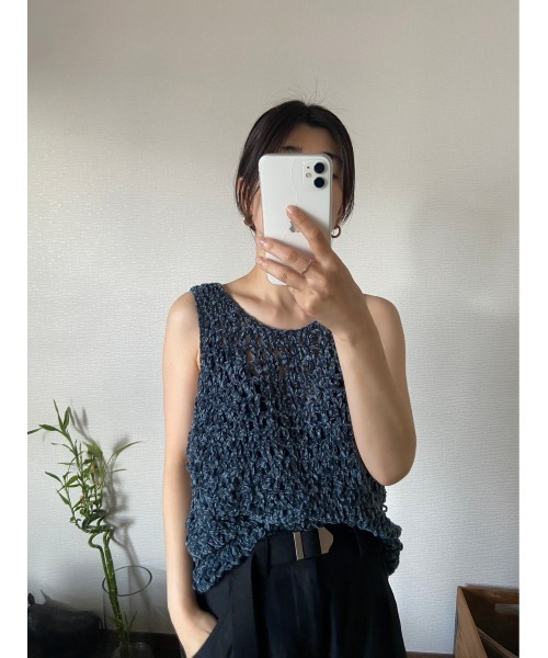 BLACK BY MOUSSY（ブラックバイマウジー）の「mole yarn knit vest(モールヤーンニットベスト)（ベスト・レディース・ライトカーキ/ブルー・FREE）」の3枚目の写真